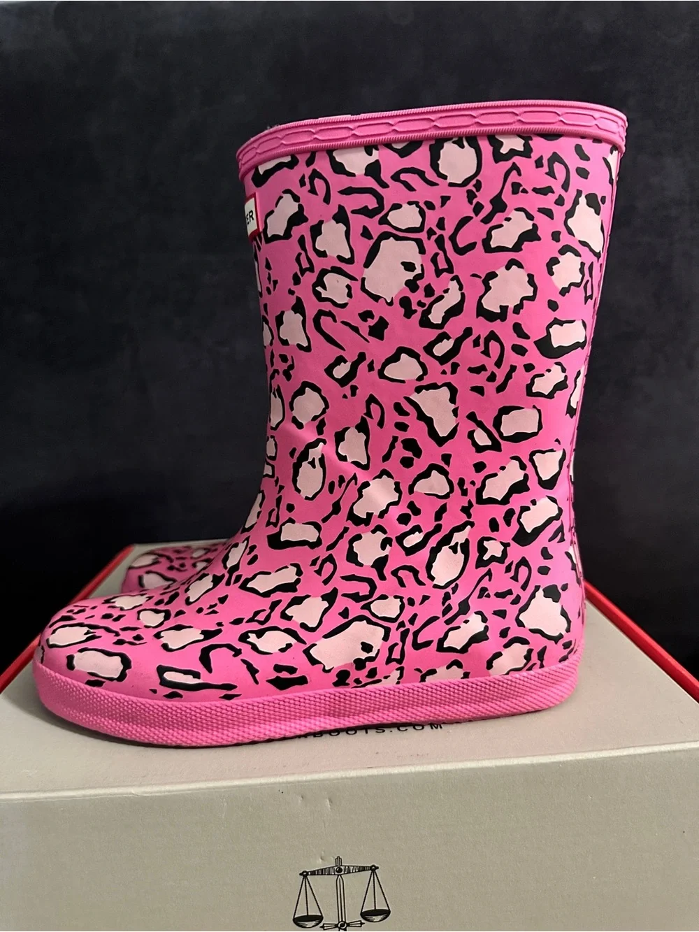 Hunter Pink Leopard-Print Rubber Boots